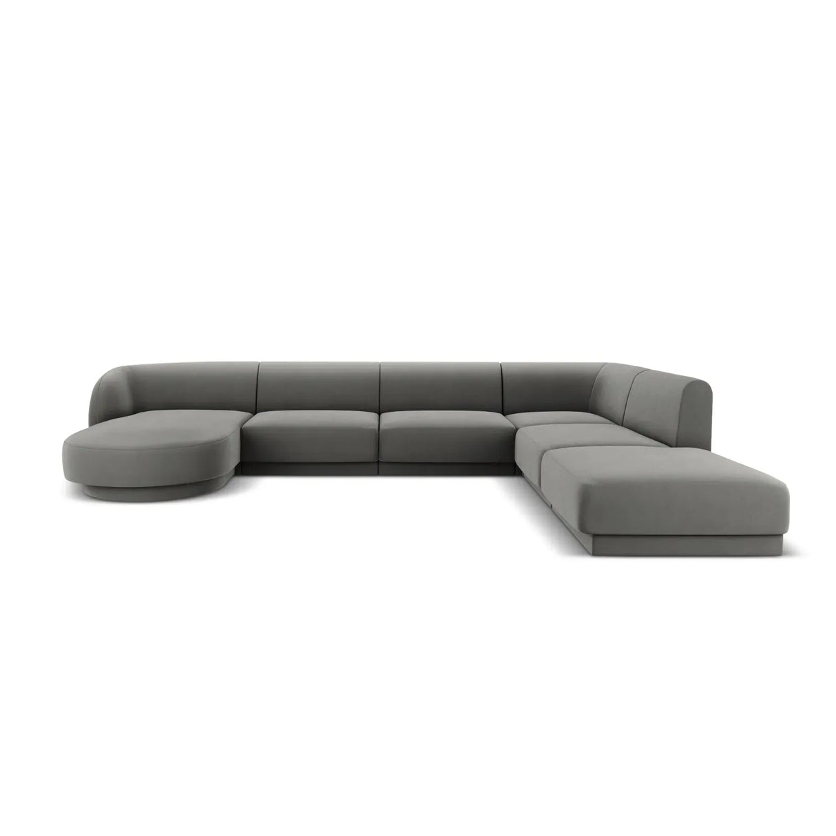 Miley 6-seater panoramic sofa right with velvet or boucle upholstery, 330x255 cm