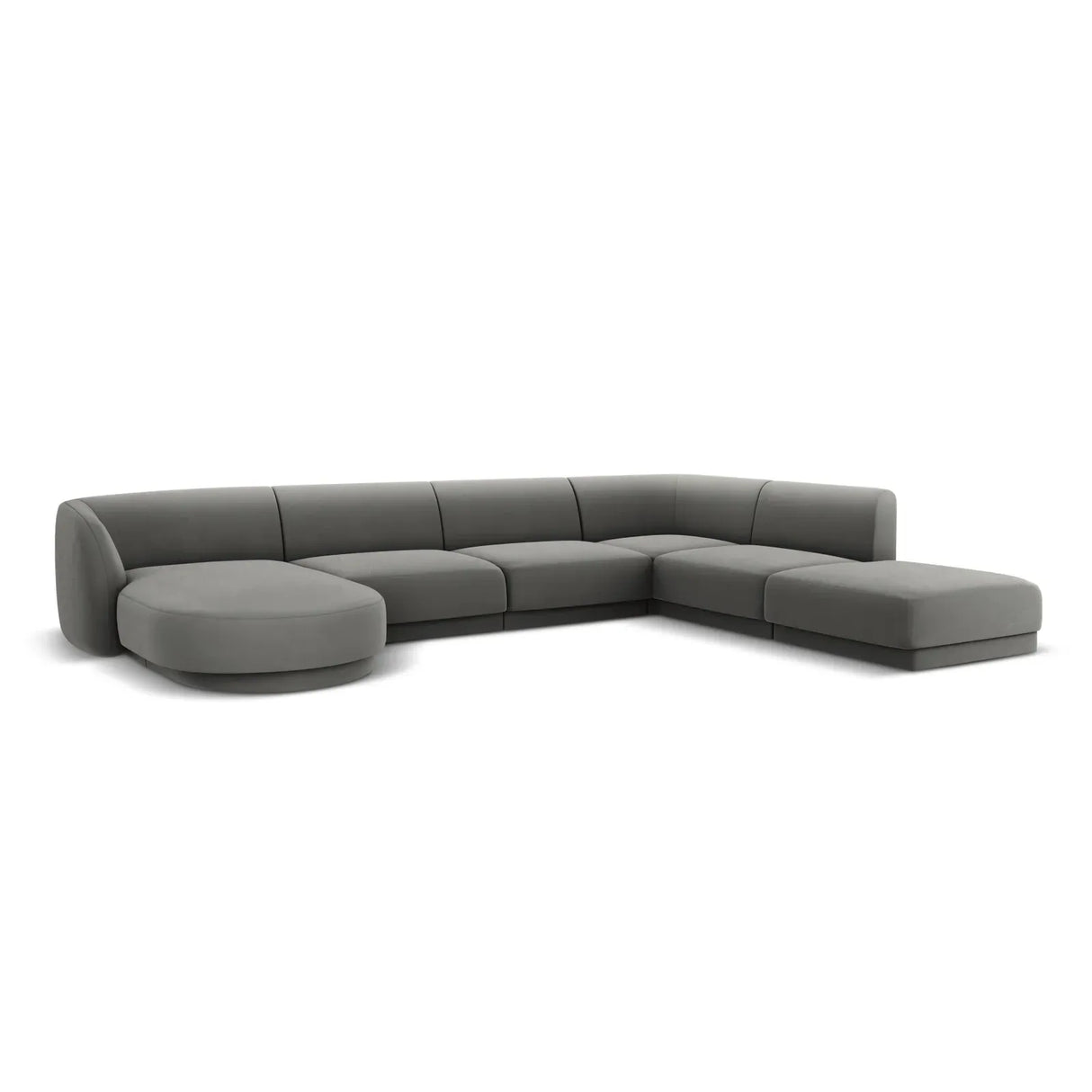 Miley 6-seater panoramic sofa right with velvet or boucle upholstery, 330x255 cm