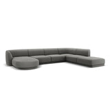 Miley 6-seater panoramic sofa right with velvet or boucle upholstery, 330x255 cm