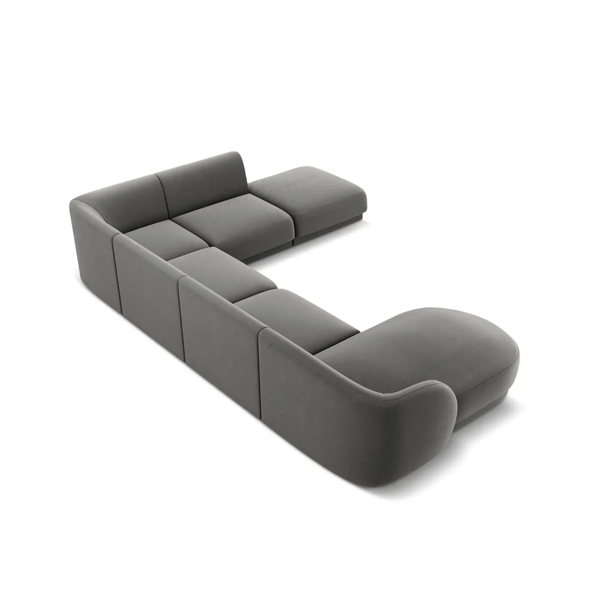 Miley 6-seater panoramic sofa right with velvet or boucle upholstery, 330x255 cm