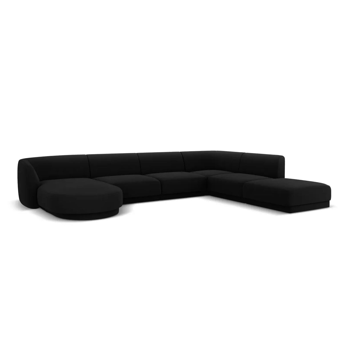 Miley 6-seater panoramic sofa right with velvet or boucle upholstery, 330x255 cm