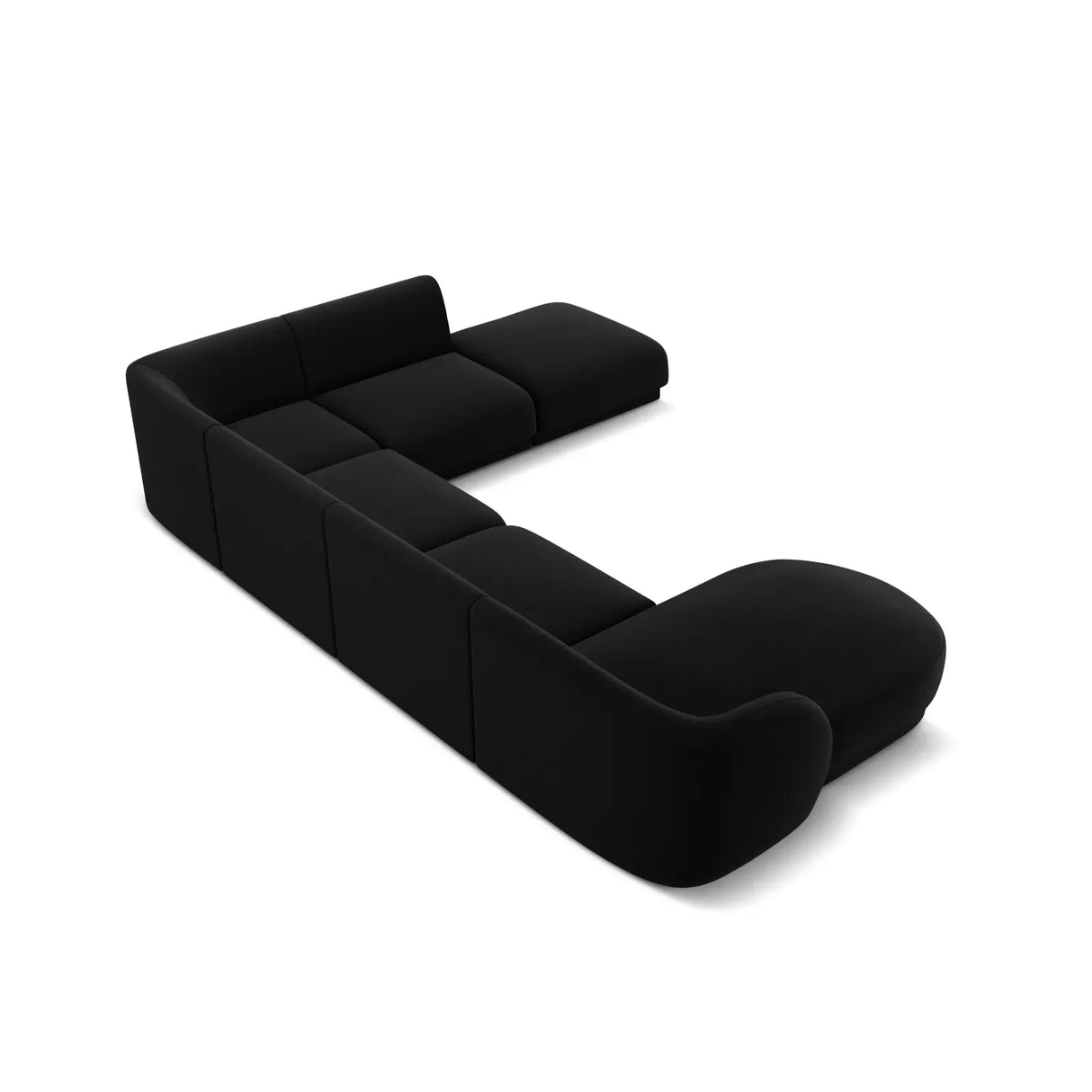 Miley 6-seater panoramic sofa right with velvet or boucle upholstery, 330x255 cm