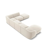 Miley 6-seater panoramic sofa right with velvet or boucle upholstery, 330x255 cm