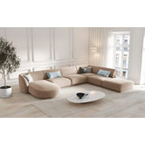 Miley 6-seater panoramic sofa right with velvet or boucle upholstery, 330x255 cm