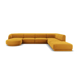 Miley 6-seater panoramic sofa right with velvet or boucle upholstery, 330x255 cm