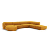 Miley 6-seater panoramic sofa right with velvet or boucle upholstery, 330x255 cm