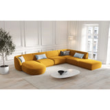 Miley 6-seater panoramic sofa right with velvet or boucle upholstery, 330x255 cm