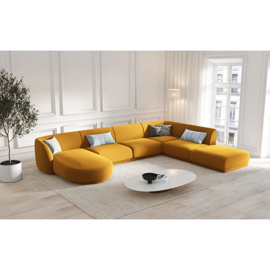 Miley 6-Sitzer Panorama-Sofa Rechts mit Bezug aus Samt oder Boucle, 330x255 cm - ZEN ZONE Furniture
