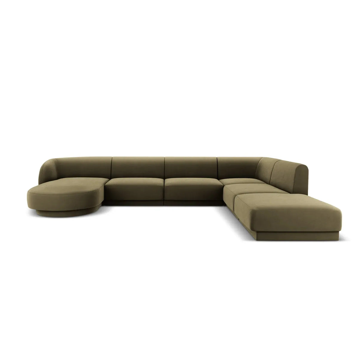 Miley 6-seater panoramic sofa right with velvet or boucle upholstery, 330x255 cm