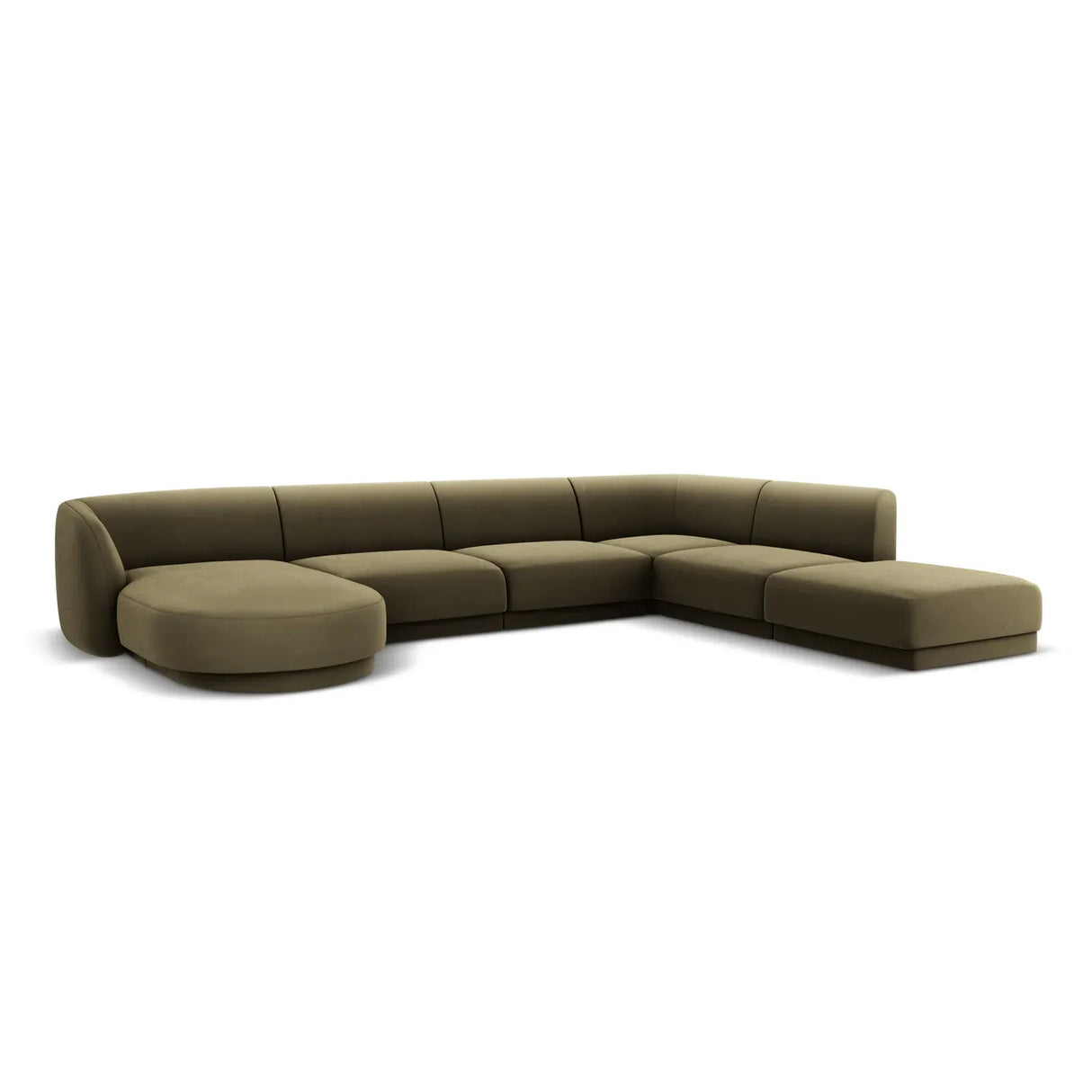 Miley 6-seater panoramic sofa right with velvet or boucle upholstery, 330x255 cm