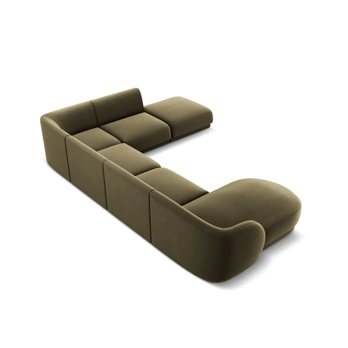 Miley 6-seater panoramic sofa right with velvet or boucle upholstery, 330x255 cm