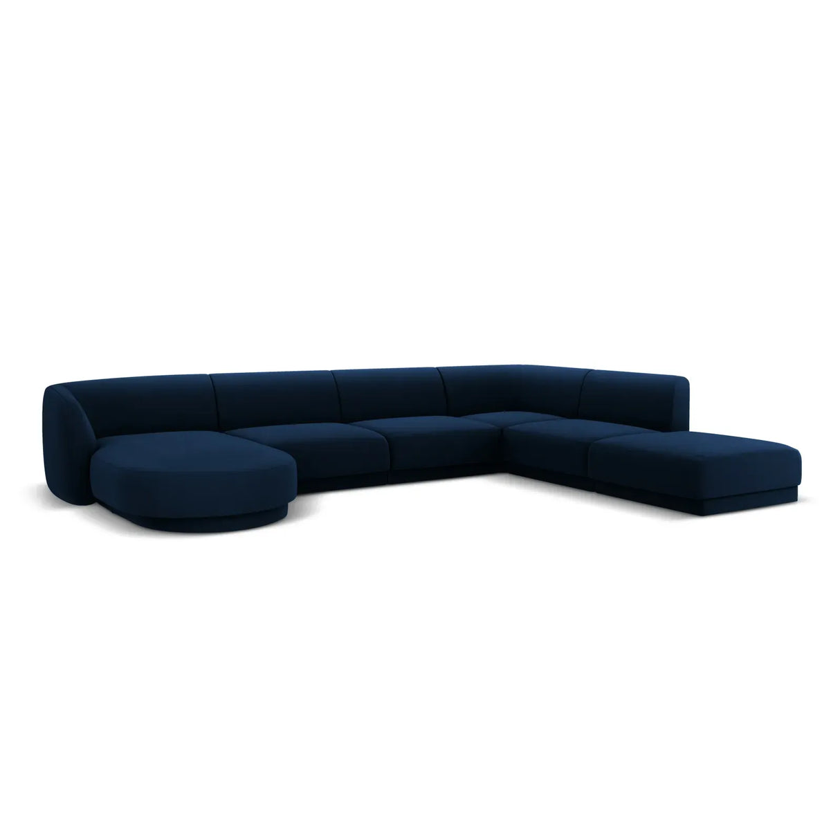 Miley 6-seater panoramic sofa right with velvet or boucle upholstery, 330x255 cm