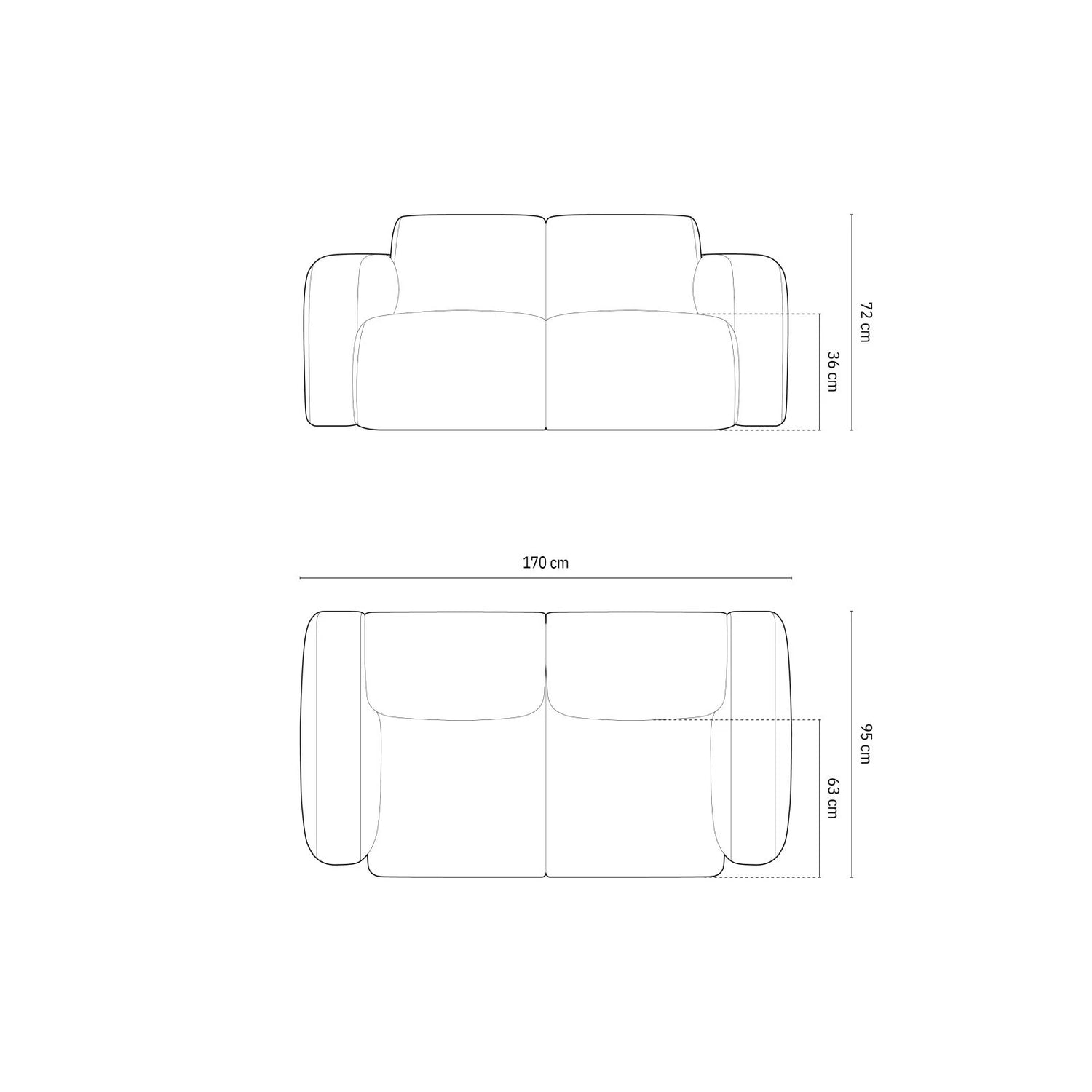Molino 2-Sitzer Sofa mit Bezug aus Chenille oder Boucle, 170x95 cm – Bild 2