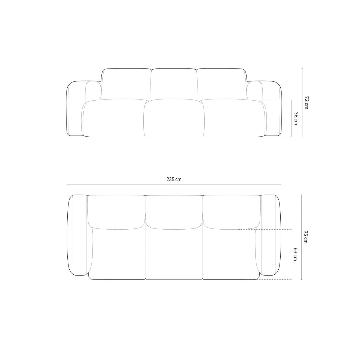 Molino 3-Sitzer Sofa mit Bezug aus Boucle (Bal2088) in Dunkelblau, 235x95 cm – Bild 2