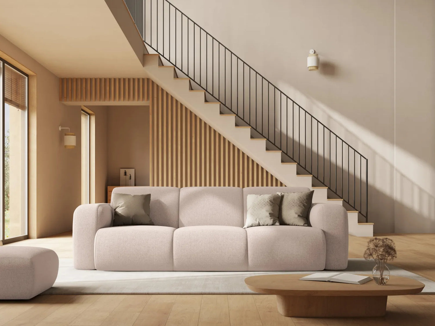 Molino 3-Sitzer Sofa mit Bezug aus Chenille (Haga23) in Leichtes Beige, 235x95 cm – Bild 2