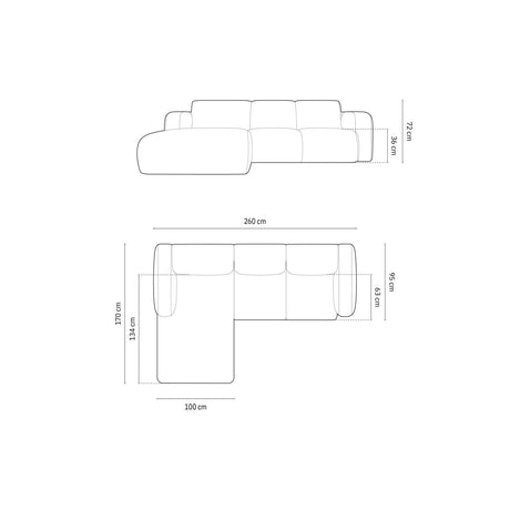 Molino 4-Sitzer Ecksofa Links, mit Bezug aus Boucle (Bal2082) in Schwarz, 250x170 cm – Bild 2