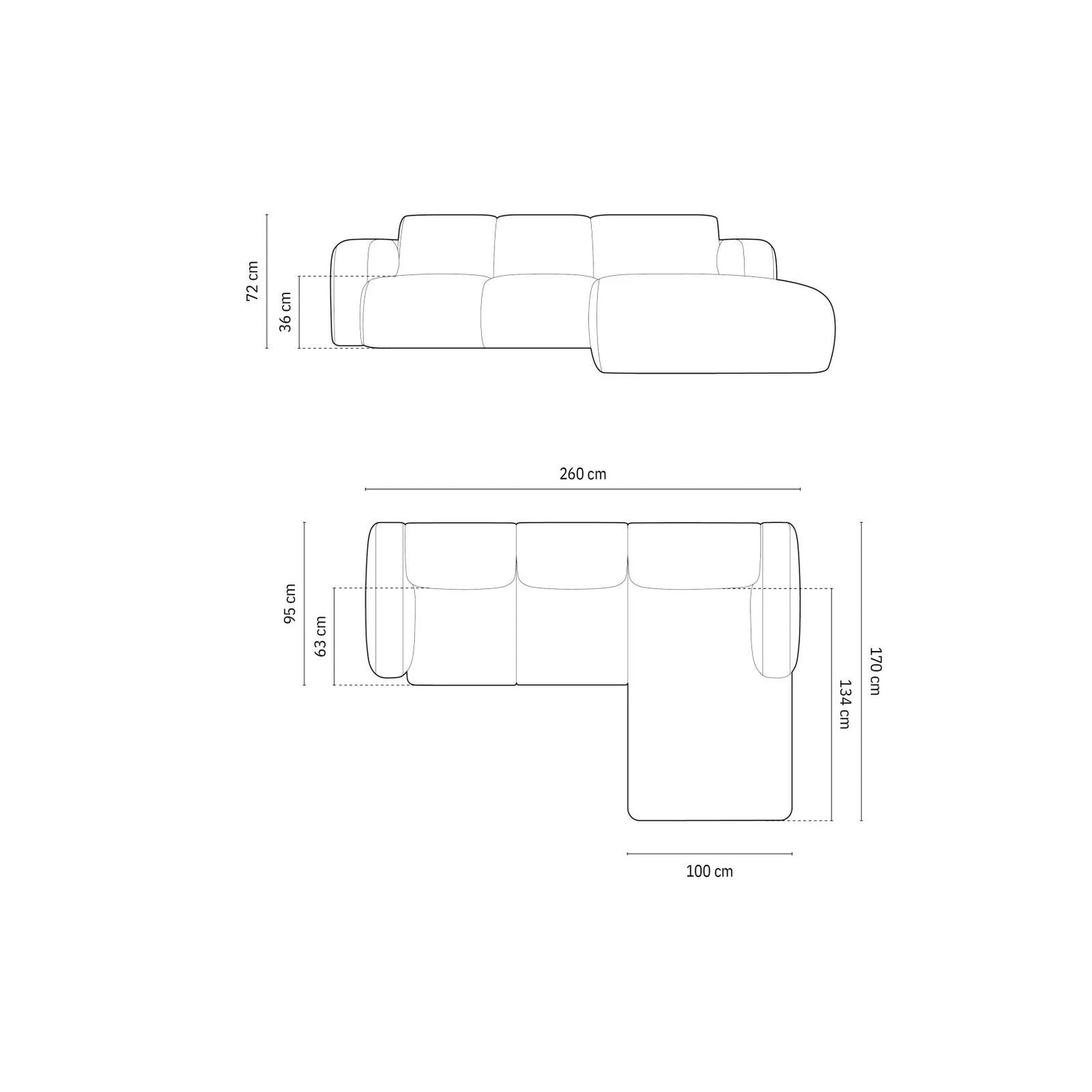 Molino 4-Sitzer Ecksofa Rechts, mit Bezug aus Chenille (Reb10) in Bordeaux, 250x170 cm – Bild 2