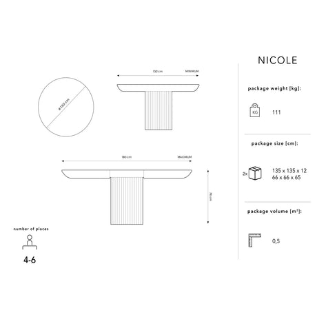 Nicole ausziehbarer Esstisch aus Eichenfurnier und Eiche, 130-180 cm - ZEN ZONE Furniture