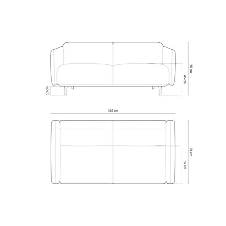 Noomi 2-Sitzer Sofa aus Samt oder Strukturstoff, 162x94 cm – Bild 2