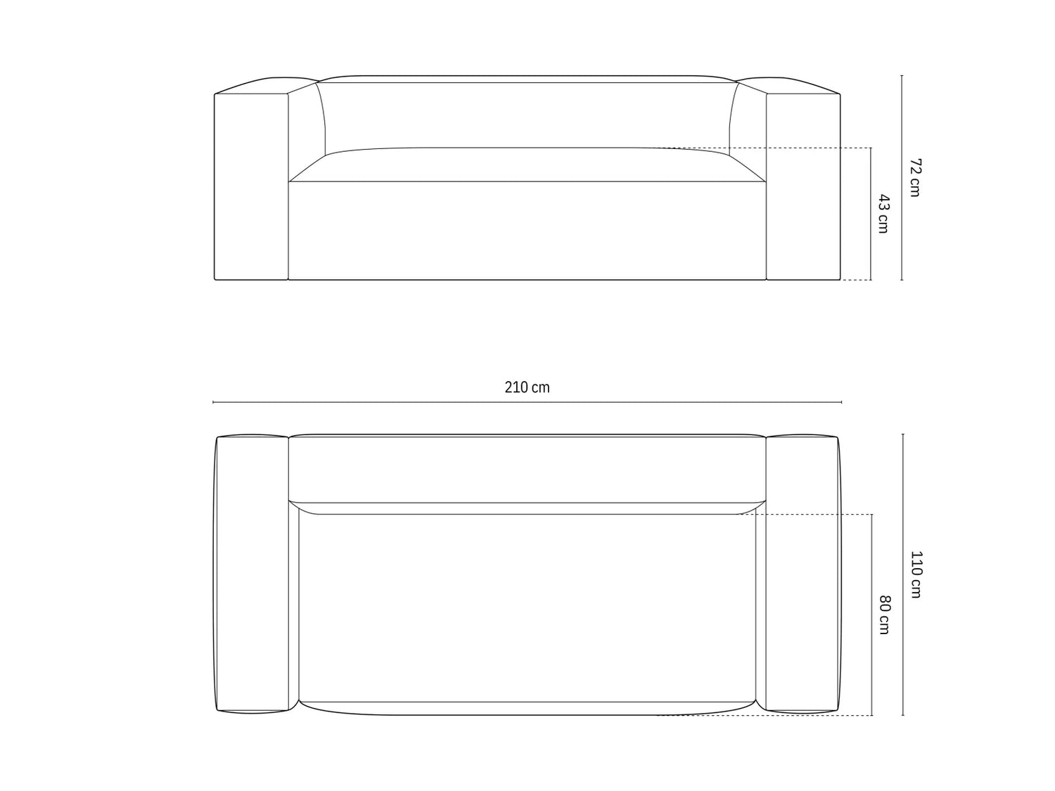 Nuria 3-Sitzer Sofa mit Bezug in Samt, Strukturstoff oder Boucle-Stoff, 210x110 cm – Bild 2