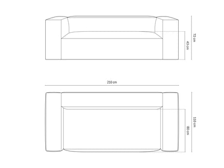 Nuria 3-Sitzer Sofa mit Bezug in Samt, Strukturstoff oder Boucle-Stoff, 210x110 cm – Bild 2