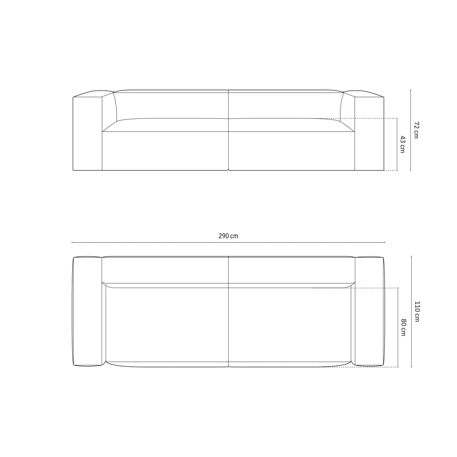 Nuria 5-Sitzer Sofa mit Bezug aus Samt, Boucle oder Strukturstoff, 110x290 cm – Bild 2