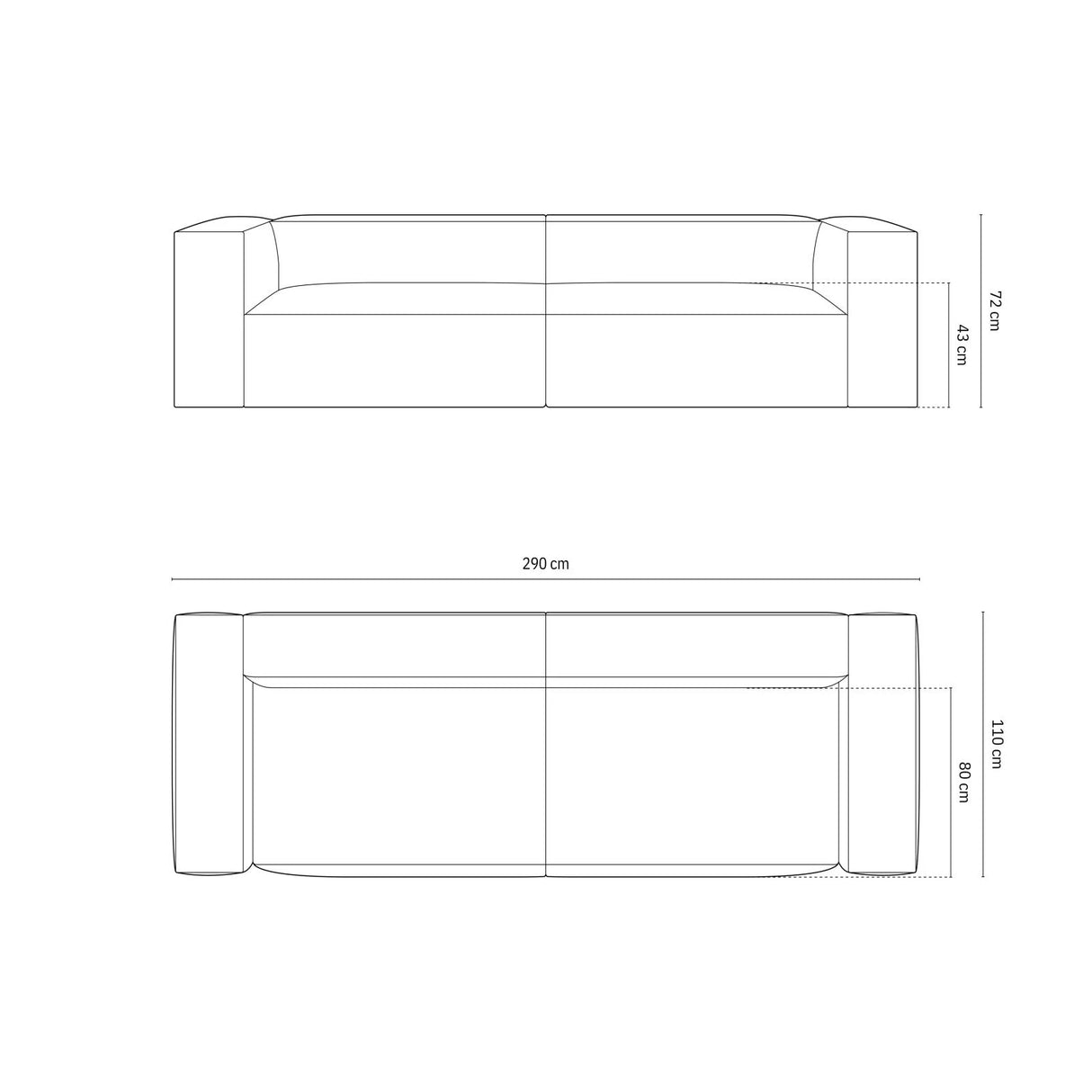 Nuria 5-Sitzer Sofa mit Bezug aus Samt, Boucle oder Strukturstoff, 110x290 cm – Bild 2