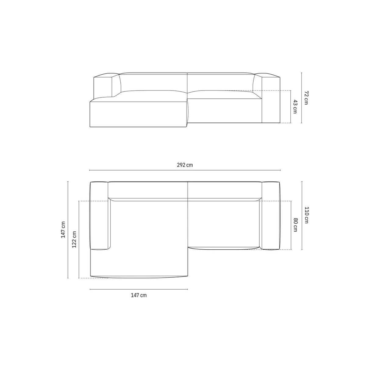 Nuria Ecksofa Links, mit Bezug aus Boucle (MoAn) in Anthrazit, 147x292 cm – Bild 2