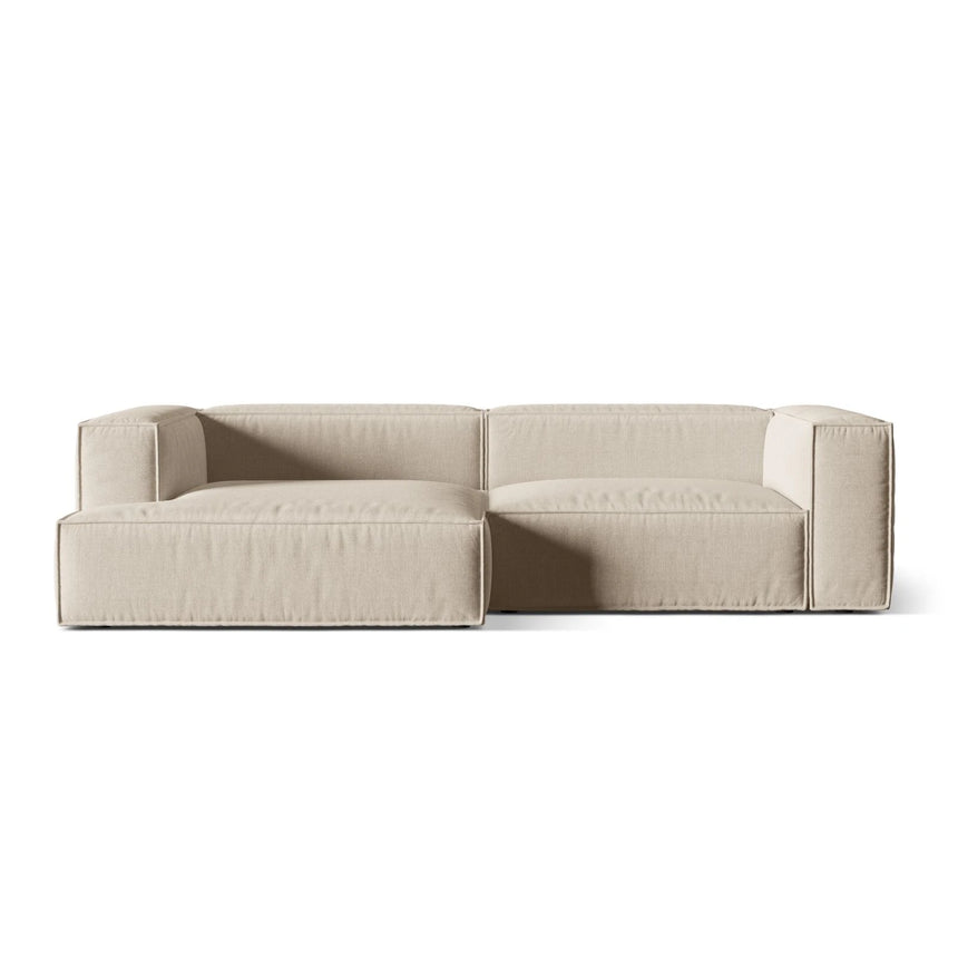 Nuria Ecksofa Links, mit Bezug aus Samt, Boucle oder Strukturstoff, 147x292 cm – Bild 1