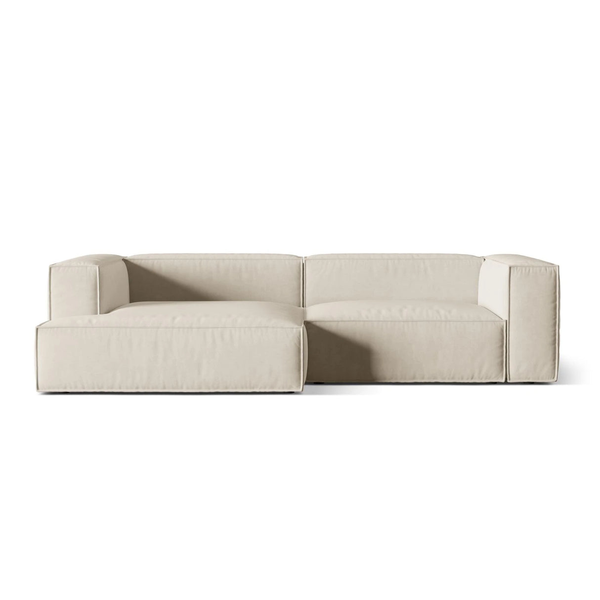 Nuria Ecksofa Links, mit Bezug aus Samt (PariCre) in Beige, 147x292 cm – Bild 1