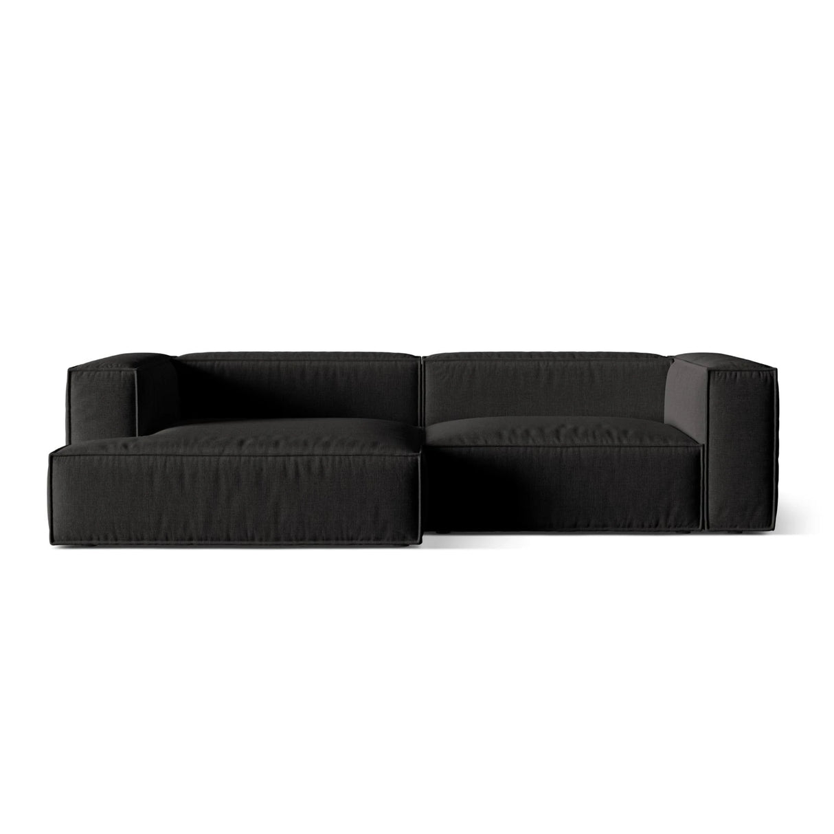 Nuria Ecksofa Links, mit Bezug aus Strukturierter Stoff (Lib22) in Schwarz, 147x292 cm – Bild 1
