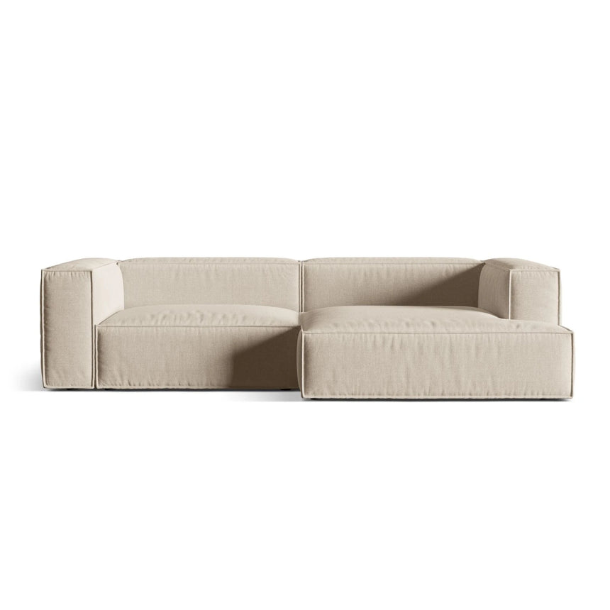 Nuria Ecksofa Rechts, mit Bezug aus Samt, Boucle oder Strukturstoff, 147x292 cm – Bild 1