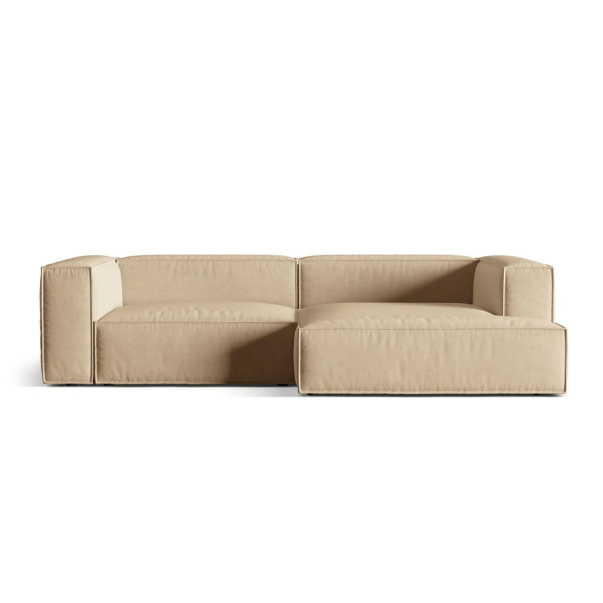 Nuria Ecksofa Rechts, mit Bezug aus Samt (PariBei) in Nude, 147x292 cm – Bild 1