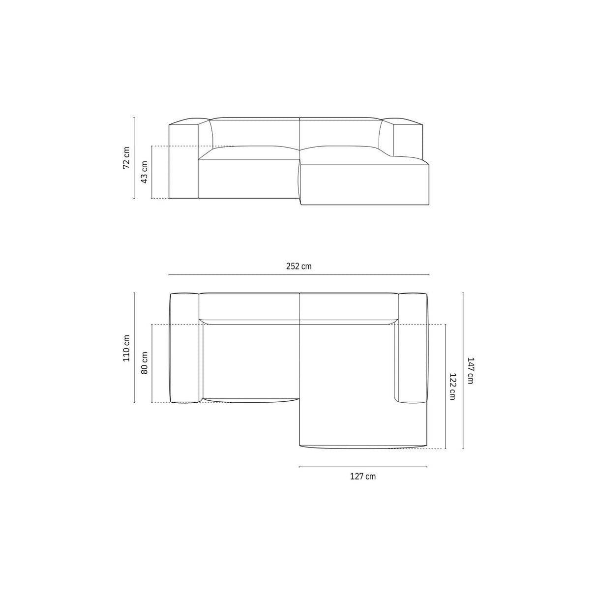 Nuria Ecksofa Rechts, mit Bezug aus Samt (PariKha) in Concrete, 147x252 cm – Bild 2