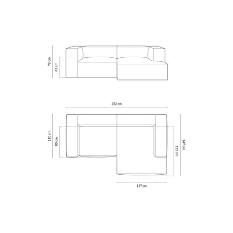 Nuria Ecksofa Rechts, mit Bezug aus Strukturierter Stoff (Lib20) in Grau, 147x252 cm – Bild 2