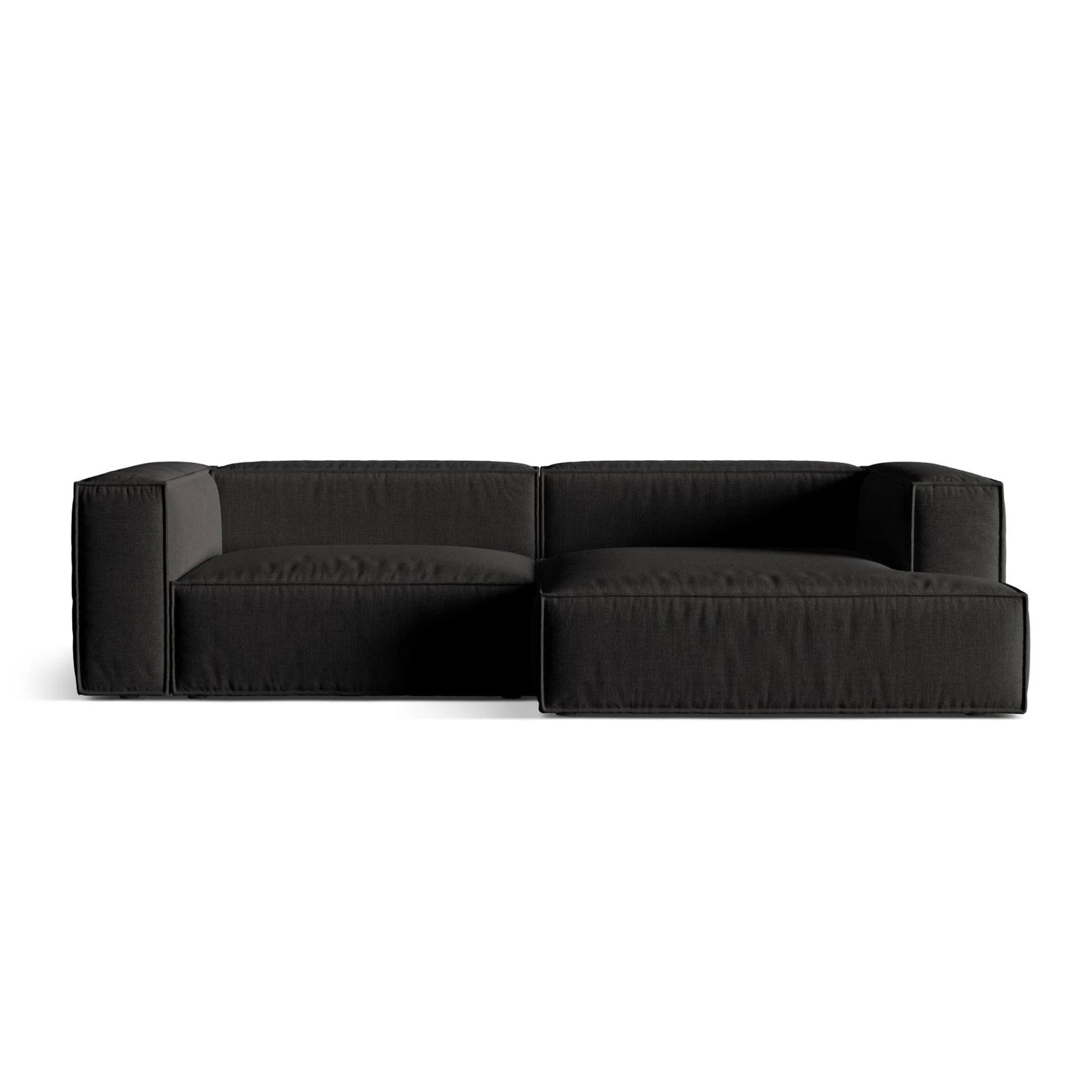 Nuria Ecksofa Rechts, mit Bezug aus Strukturierter Stoff (Lib22) in Schwarz, 147x292 cm – Bild 1