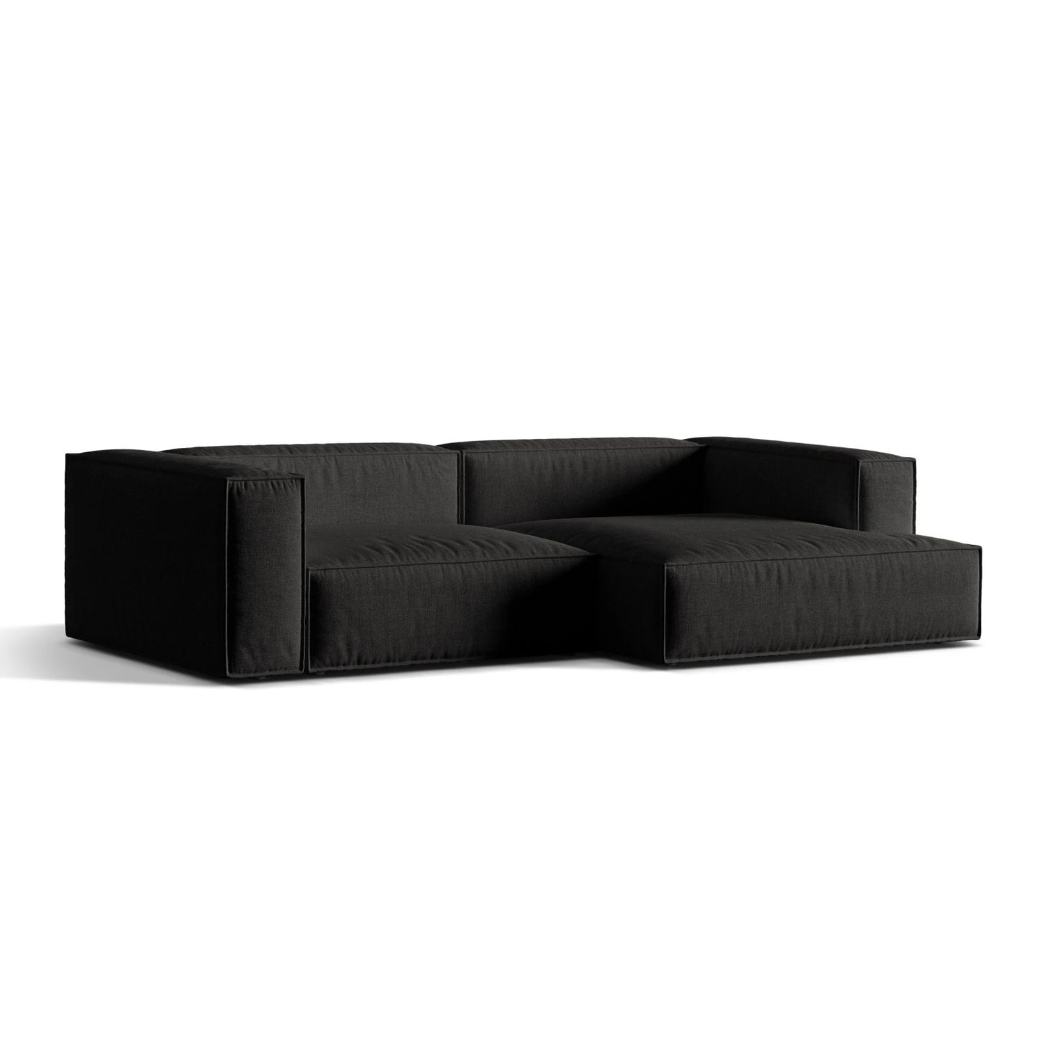 Nuria Ecksofa Rechts, mit Bezug aus Strukturierter Stoff (Lib22) in Schwarz, 147x292 cm – Bild 3