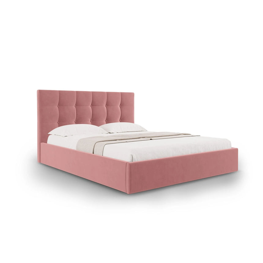 Phaedra Bett mit Stauraum und Kopfteil in Samt (Mat63) in Rosa, 140x200 cm – Bild 1