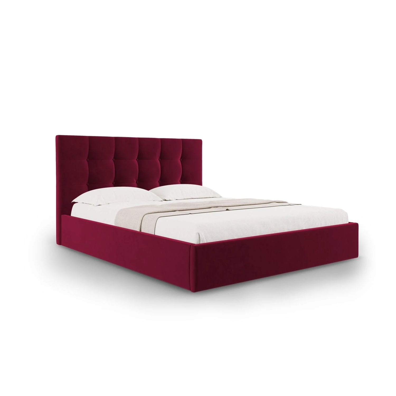 Phaedra Bett mit Stauraum und Kopfteil in Samt (Mat68) in Dark Red, 140x200 cm – Bild 1
