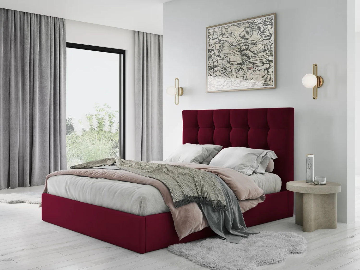 Phaedra Bett mit Stauraum und Kopfteil in Samt (Mat68) in Dark Red, 140x200 cm – Bild 2