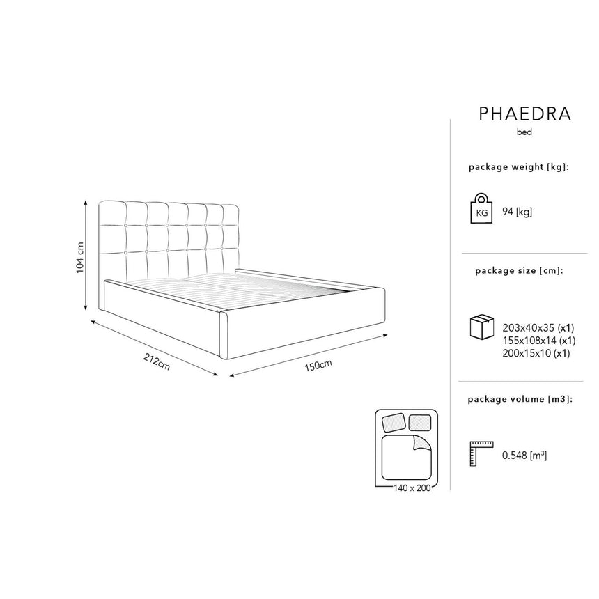 Phaedra Bett mit Stauraum und Kopfteil in Samt (Mat73) in Blau, 140x200 cm – Bild 3
