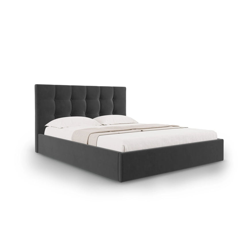Phaedra Bett mit Stauraum und Kopfteil in Samt (Mat97) in Dunkelgrau, 160x200 cm – Bild 1