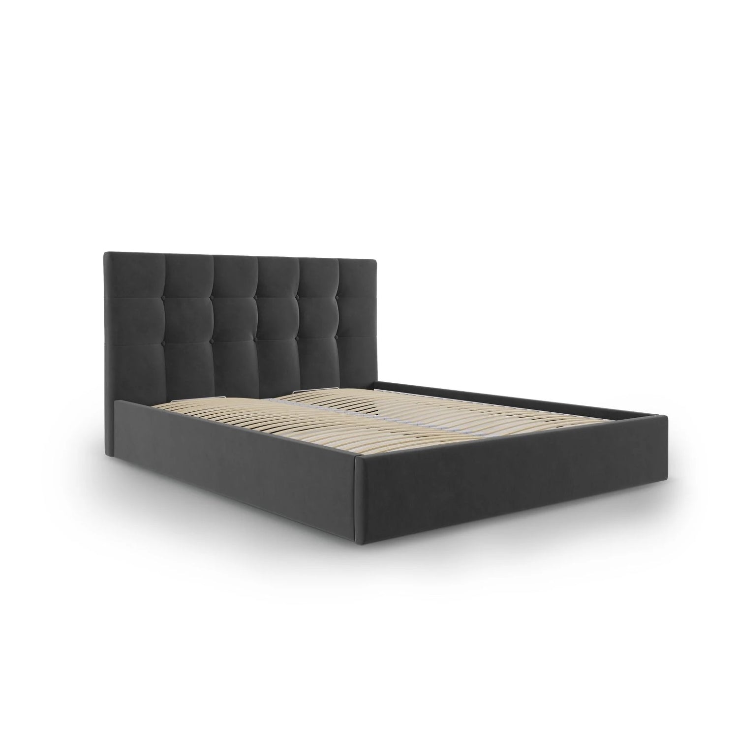 Phaedra Bett mit Stauraum und Kopfteil in Samt (Mat97) in Dunkelgrau, 160x200 cm – Bild 4