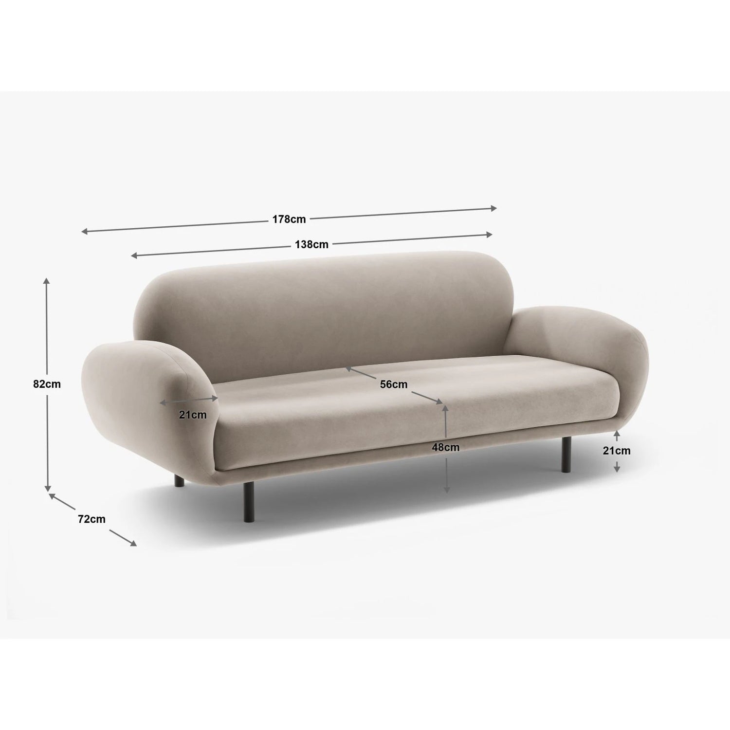 Poppy 2,5-Sitzer Sofa aus Samt (Casino Safira) in Hellblau, 178x72 cm – Bild 2