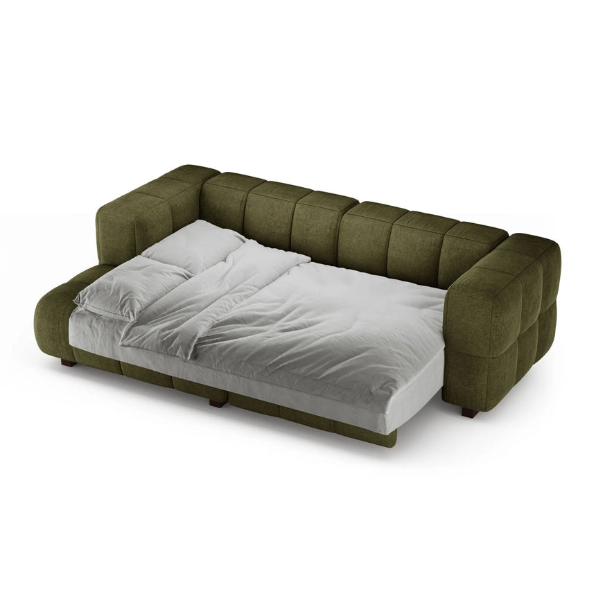 Puma 3-Sitzer Ecksofa Links mit Schlaffunktion, aus Strukturierter Stoff (Sorella 35) in Grüne Melange, 260x164 cm – Bild 4