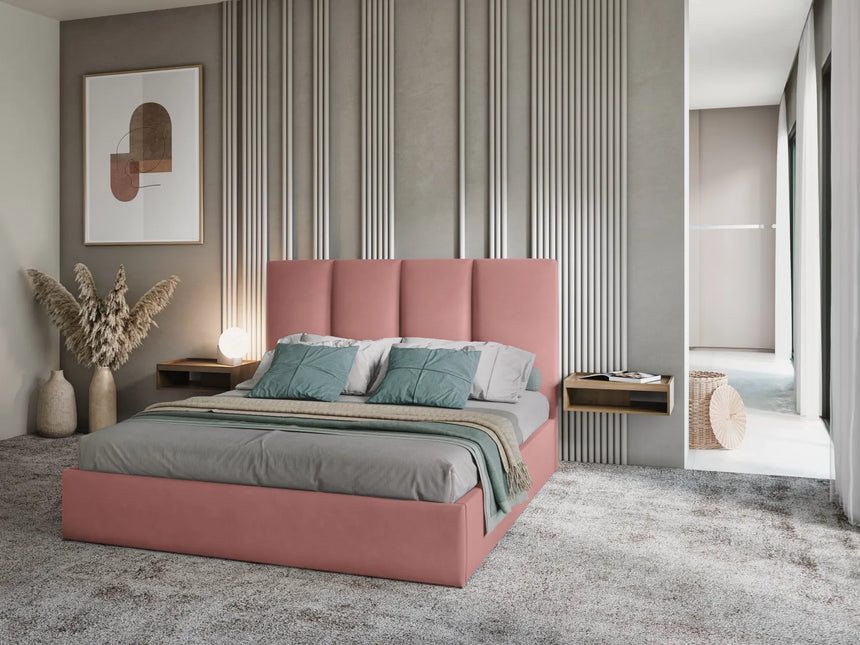 Pyla Bett mit Stauraum und Kopfteil in Samt (Mat63) in Rosa, 180x200 cm – Bild 2