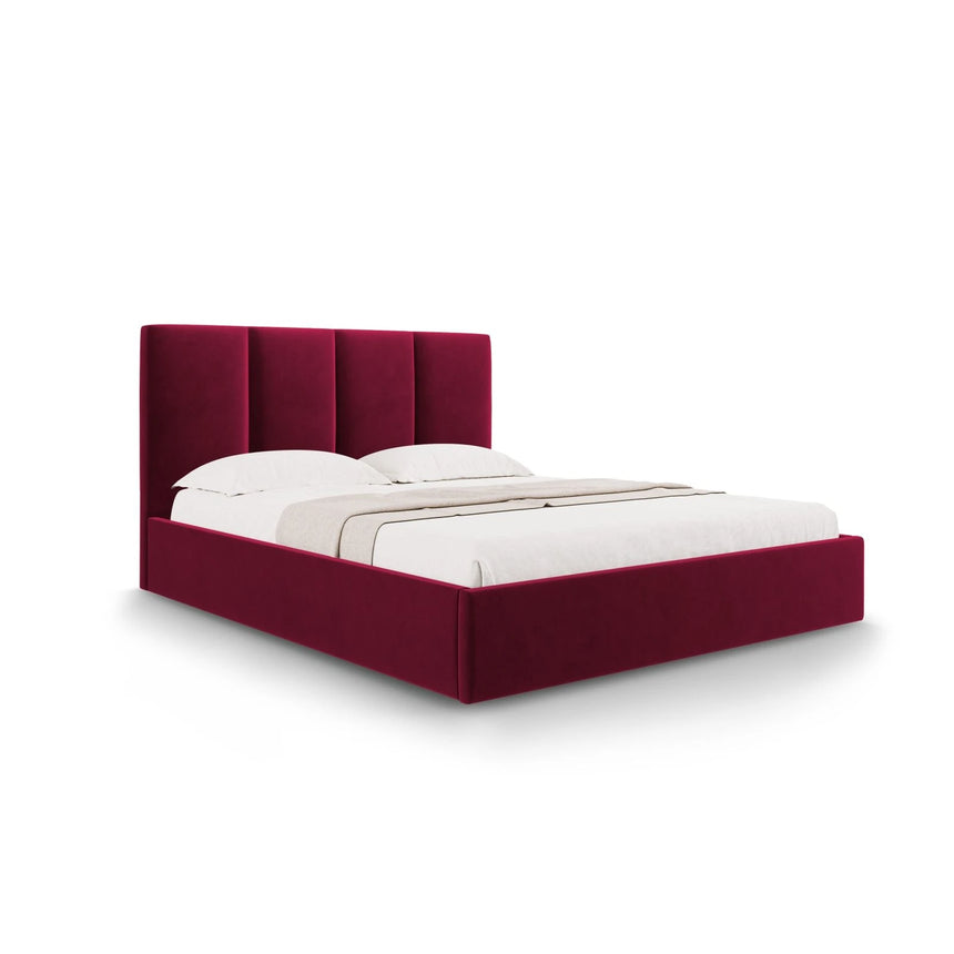 Pyla Bett mit Stauraum und Kopfteil in Samt (Mat68) in Dark Red, 160x200 cm – Bild 1