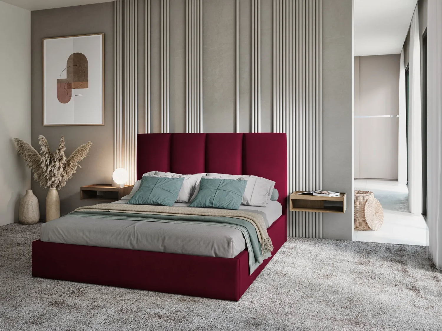 Pyla Bett mit Stauraum und Kopfteil in Samt (Mat68) in Dark Red, 180x200 cm – Bild 2
