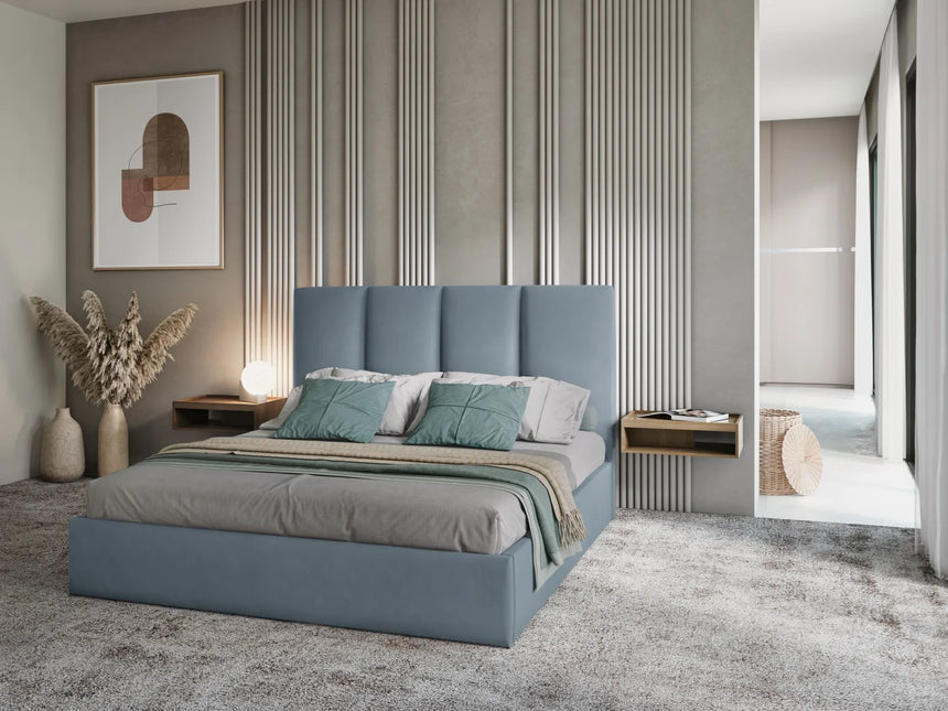 Pyla Bett mit Stauraum und Kopfteil in Samt (Mat73) in Blau, 140x200 cm – Bild 2