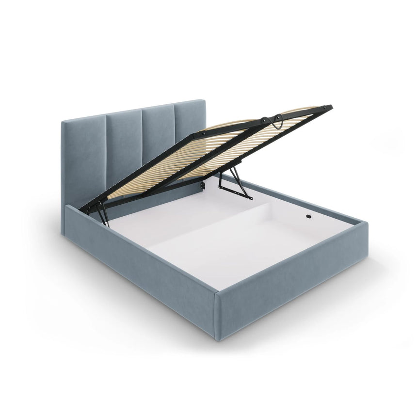 Pyla Bett mit Stauraum und Kopfteil in Samt (Mat73) in Blau, 140x200 cm – Bild 6